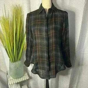 Finley Women’s XS Long Roll Tab Sleeve Agatha Side Flounce Ruffle Plaid Top